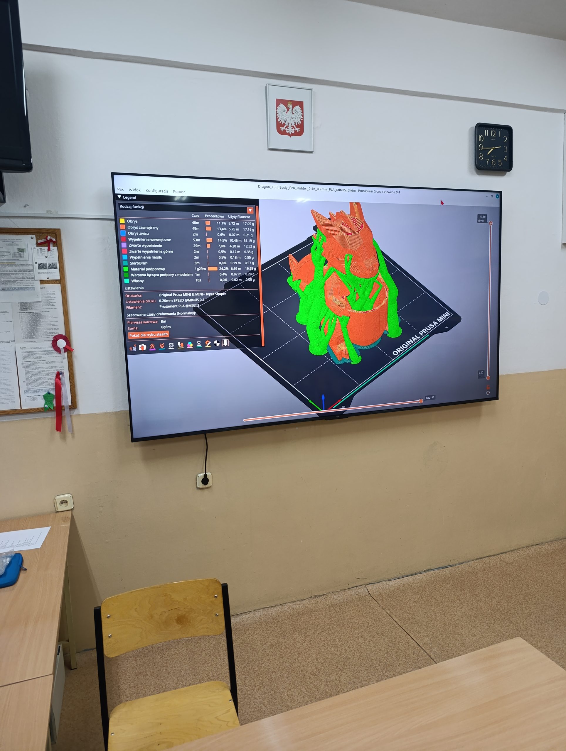 Tablica multimedialna w szkolnej sali.
