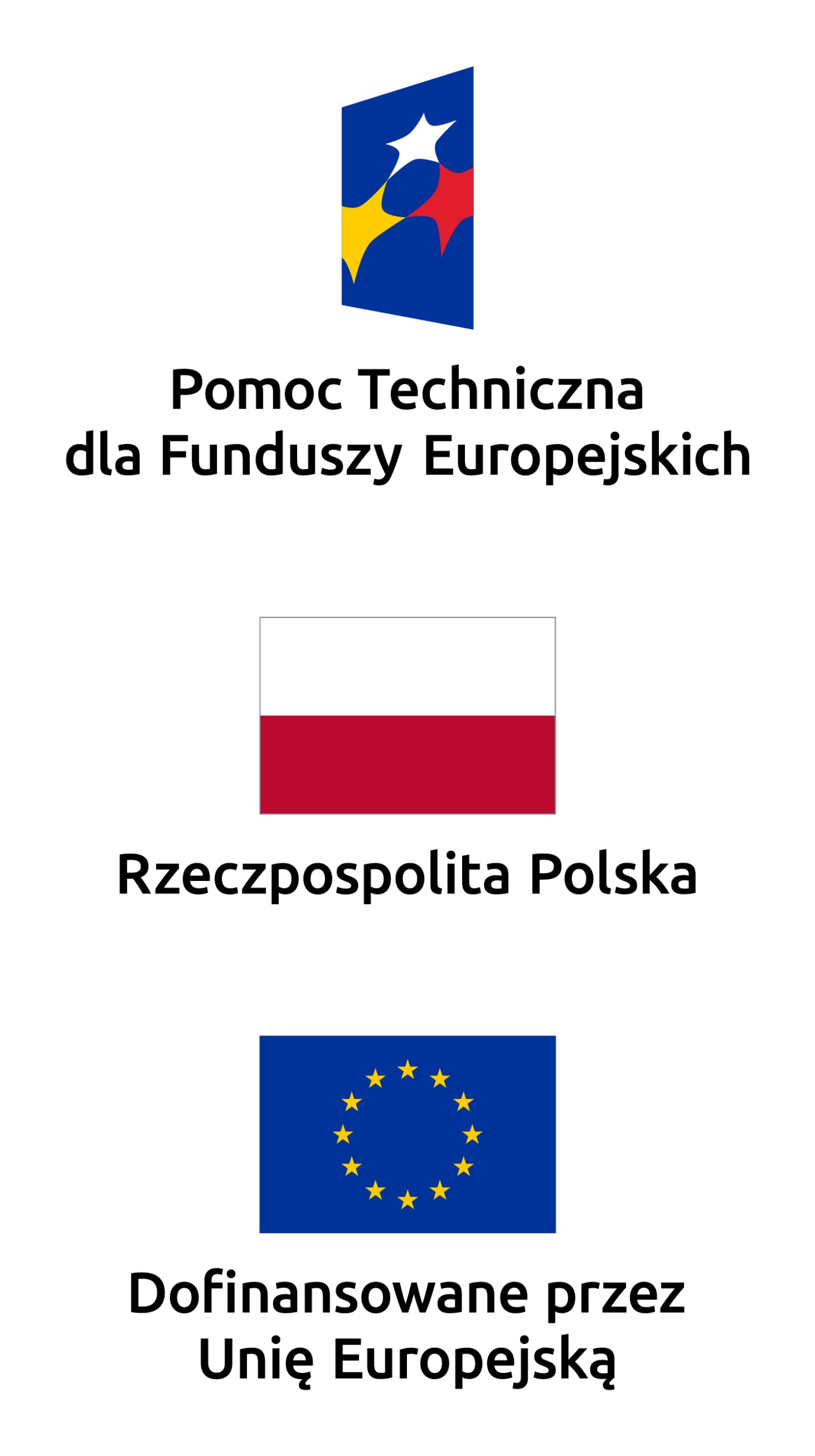 Logo Pomoc techniczna dla Funduszy Europejskich, Flaga Rzeczpospolita Polska, flaga unii europejskiej - dofinansowane przez Unię Europejską