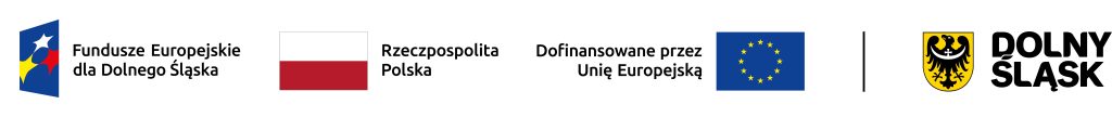 Logotypy: od lewej symbol Funduszy Europejskich dla Dolnego Śląska, Flaga Polski z napisem Rzeczpospolita Polska, Flaga Unii z napisem Dofinansowane przez Unię Europejską Europejskiej, Godło Dolnego Śląska z napisem Dolny Śląsk